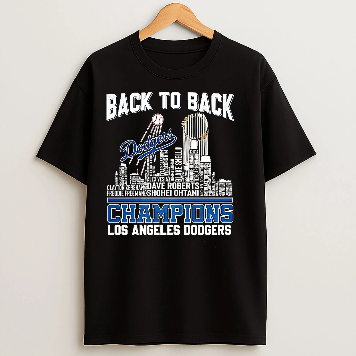 Los Angeles Dodgers Back To Back World Series Champions Name Player City Skyline T Shirts