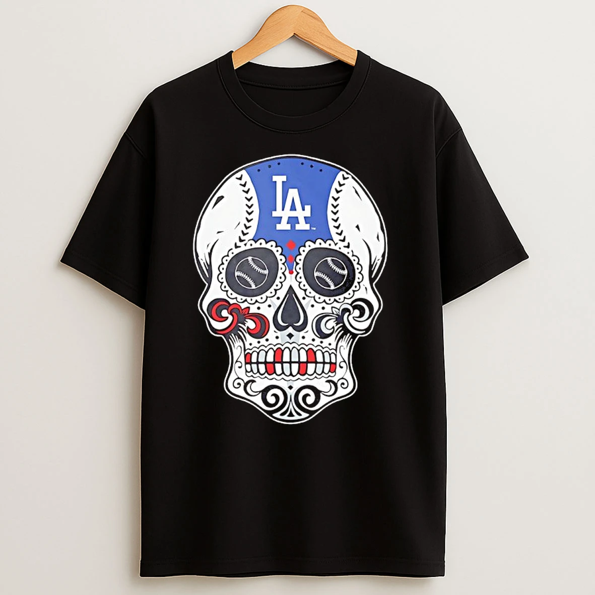 Los Angeles Dodgers Candy Skull Silk Tattoo T Shirts