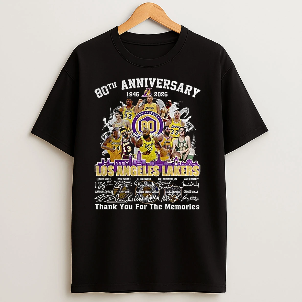 Los Angeles Lakers 80th Anniversary 1947 2026 Obsession Thank You For The Memories Signatures T Shirts