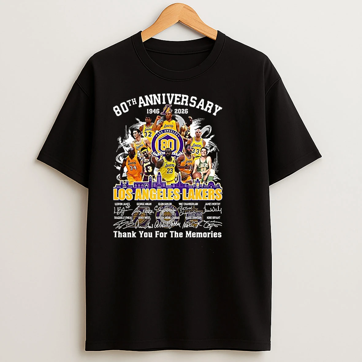 Los Angeles Lakers 80th Anniversary Thank You For The Memories Player Signature T Shirts