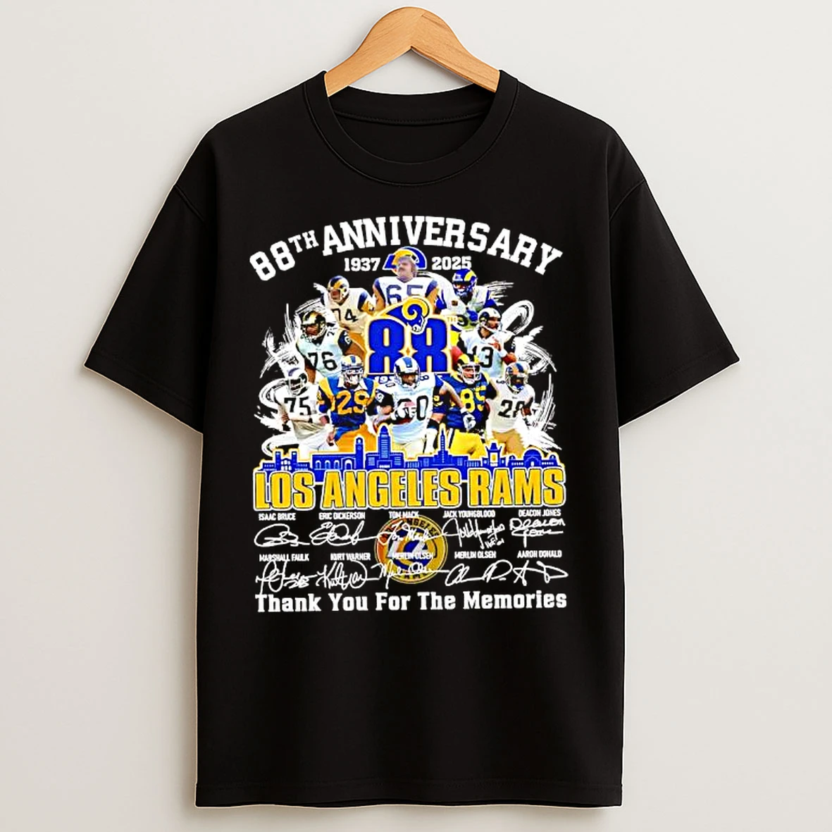 Los Angeles Rams 88th Anniversary 1937 2025 Signatures Team Legends T Shirts