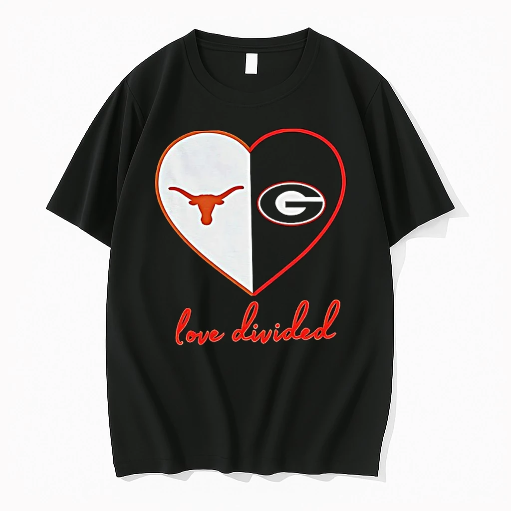 Love Divided Texas Longhorns Vs Georgia Bulldogs Football Nfl Mashup Logo Shrt Shirts