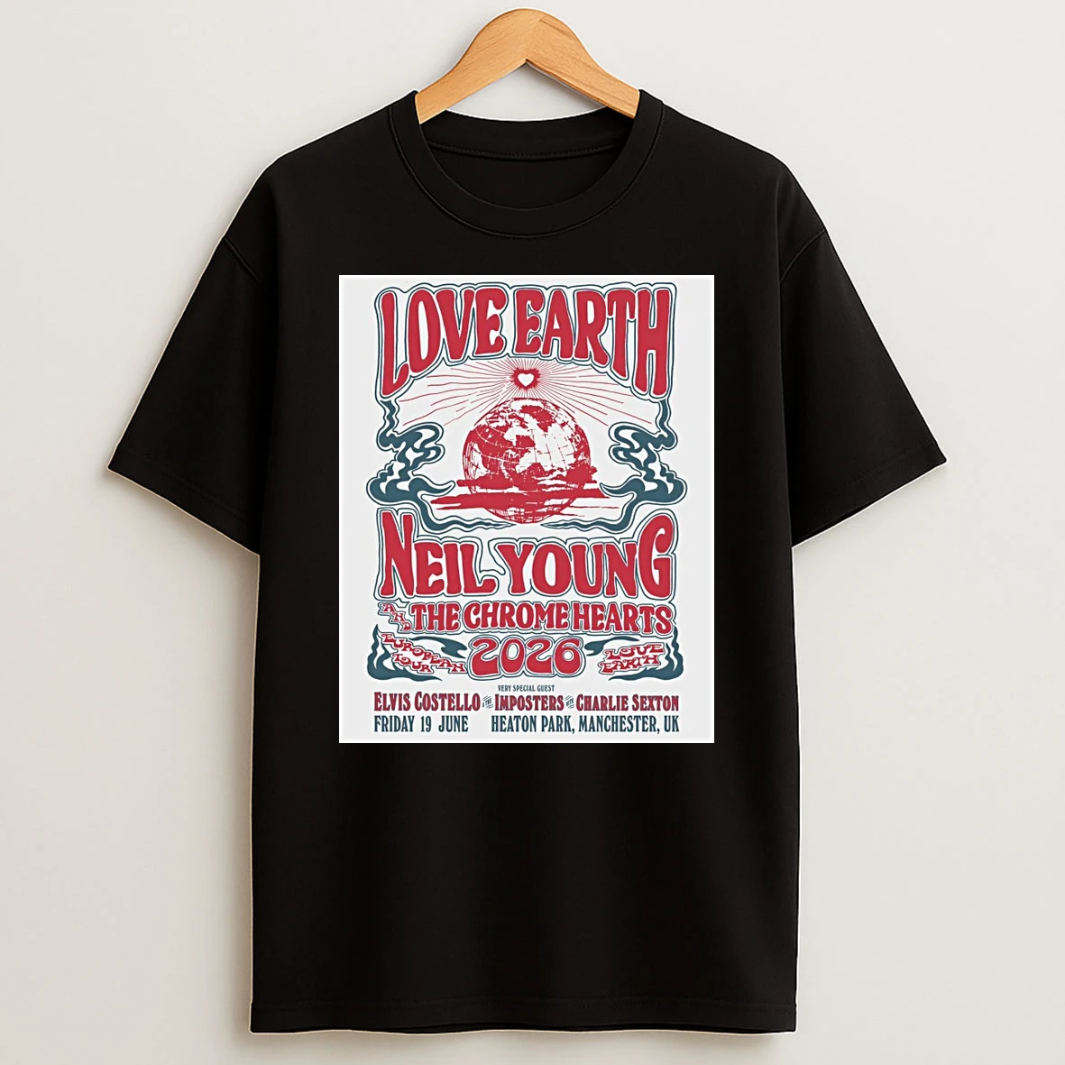 Love Earth Neil Young And The Chrome Hearts 2026 28th November Heaton Park Manchester Uk Shirts