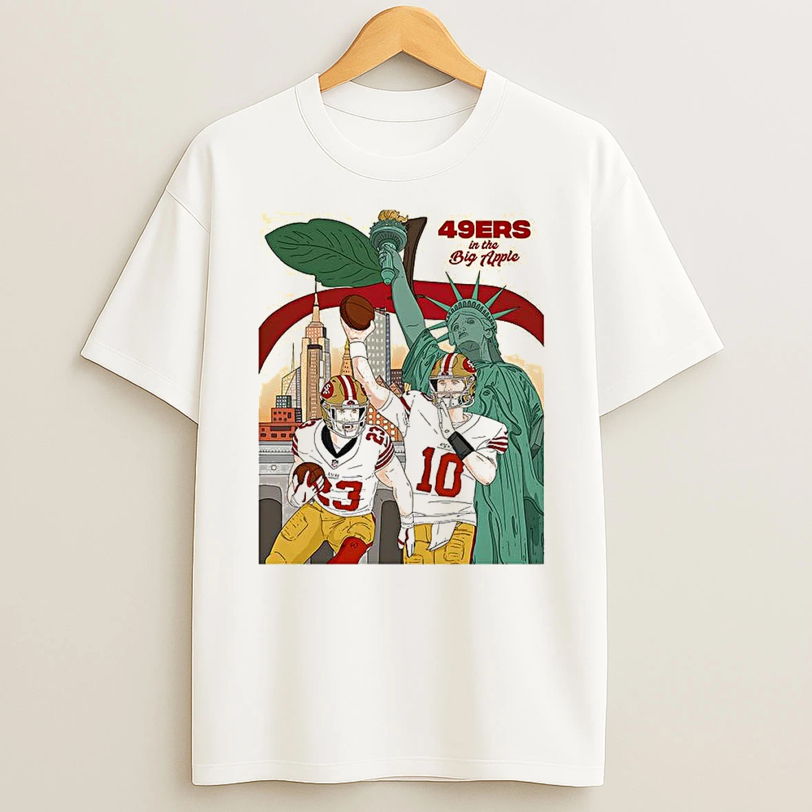 Mac Jones And Christian Mccaffrey San Francisco 49ers In The Big Apple Statue Of Liberty Shirts