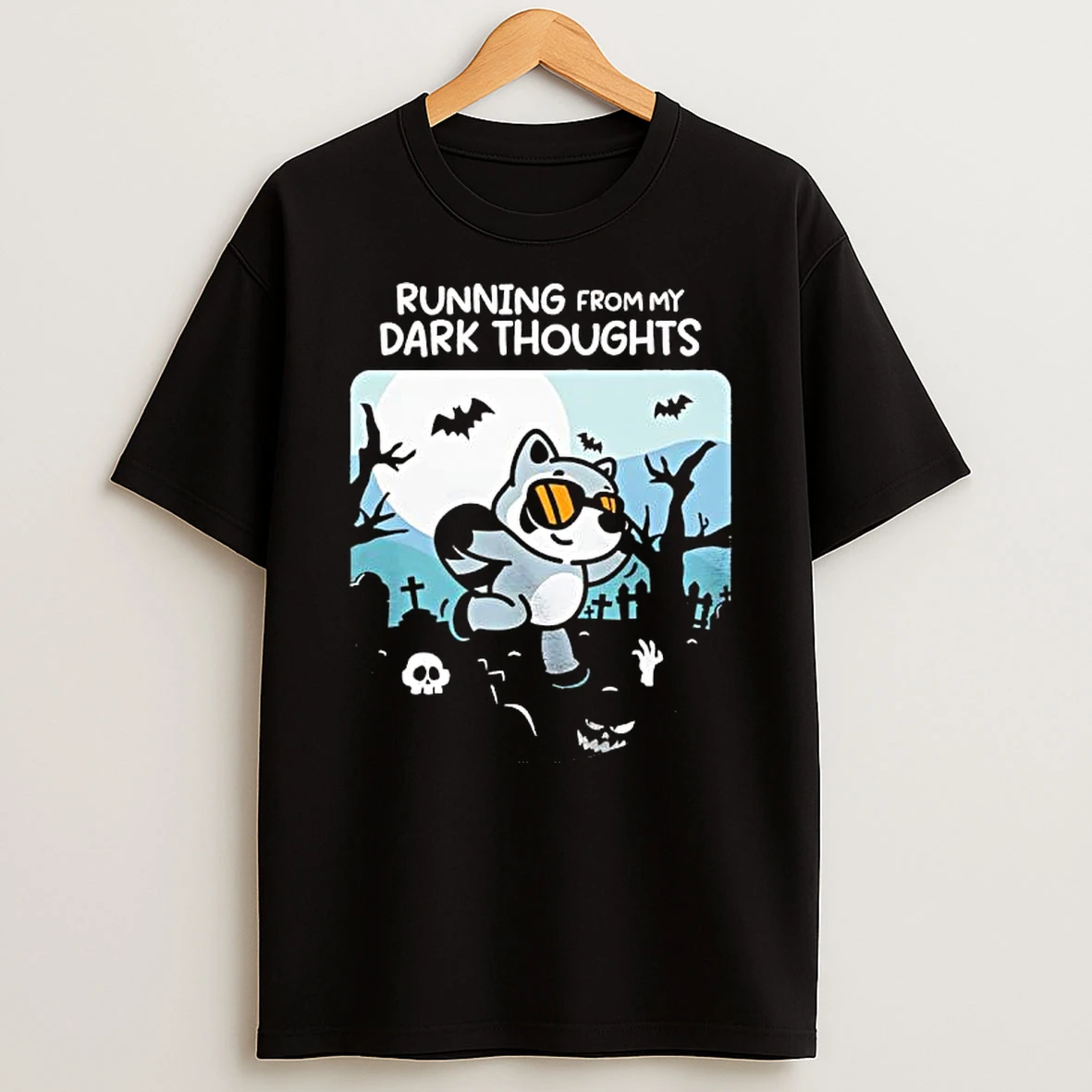 Mandatoryfunday Raccoon Running From My Dark Thoughts Shirts