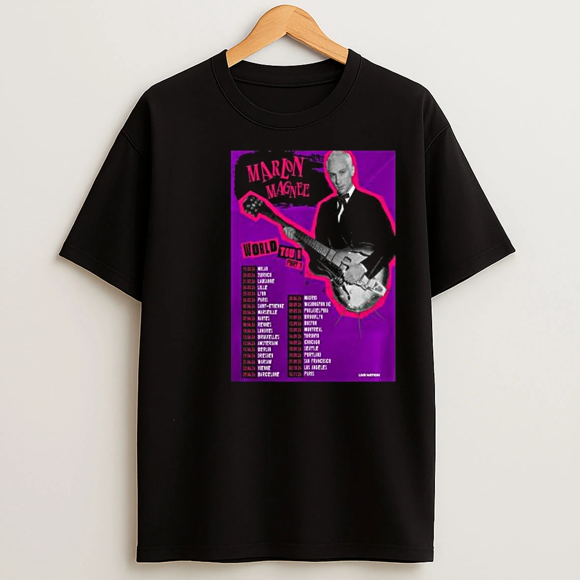 Marlon Magnee World Tour 2026 Circle Black T Shirts