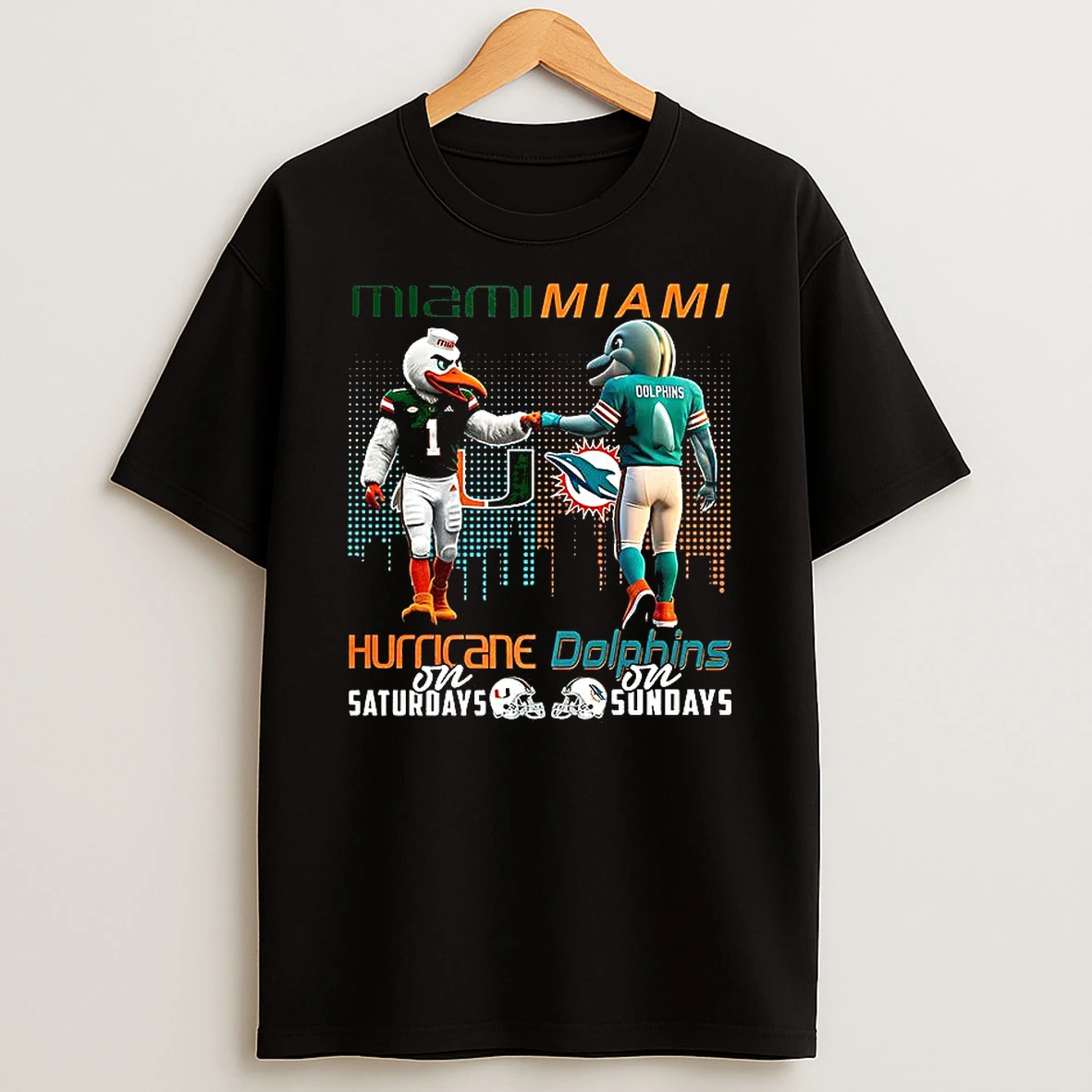 Mascot Miami Hurricanes On Saturdays And Miami Dolphins And Sundays Shirts
