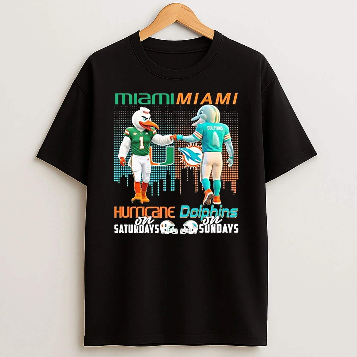 Mascots Miami Hurricanes On Saturday And Miami Dolphins On Sundays Shirts