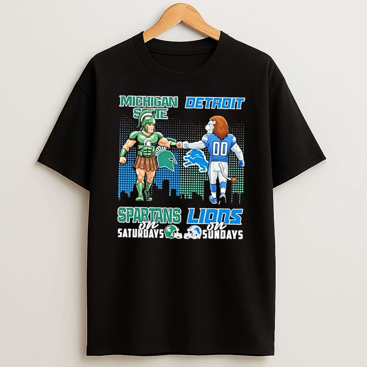 Mascots Michigan State Spartans On Saturdays X Detroit Lions On Sundays Skyline Shirts