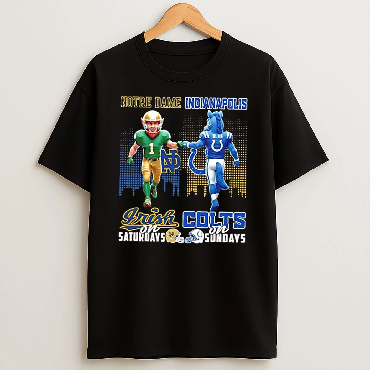 Mascots Notre Dame Fighting Irish On Saturdays X Indianapolis Colts On Sundays Skyline Shirts