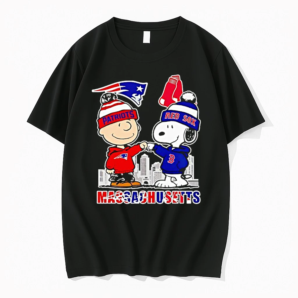 Massachusetts City Skyline Charlie Brown New England Patriots And Snoopy Boston Red Sox Shirts