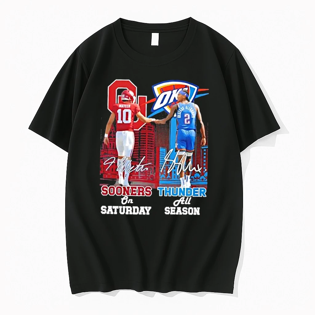 Mateer Oklahoma Sooners On Saturday X Shai Gilgeous Alexander Okc Thunder All Season Skyline Shirts