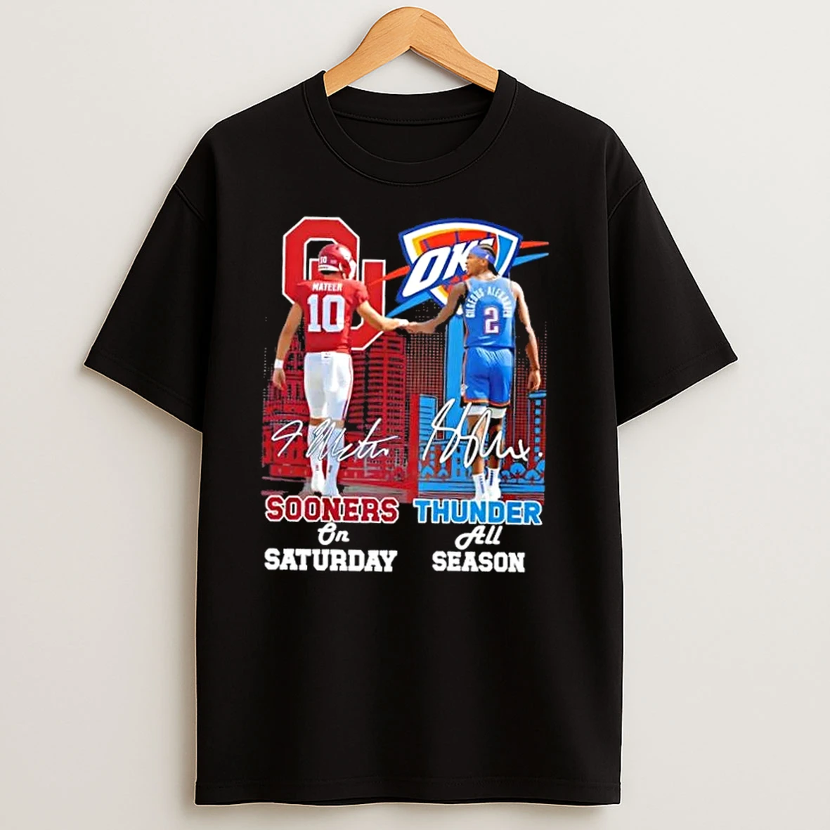 Mateer Oklahoma Sooners On Saturday X Shai Gilgeous Alexander Okc Thunder All Season Skyline T Shirts