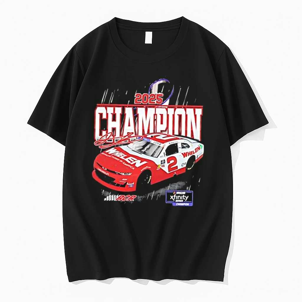 Mens Jesse Love Jr Checkered Flag Sports Black 2025 Nascar Xfinity Series Champion Shirts