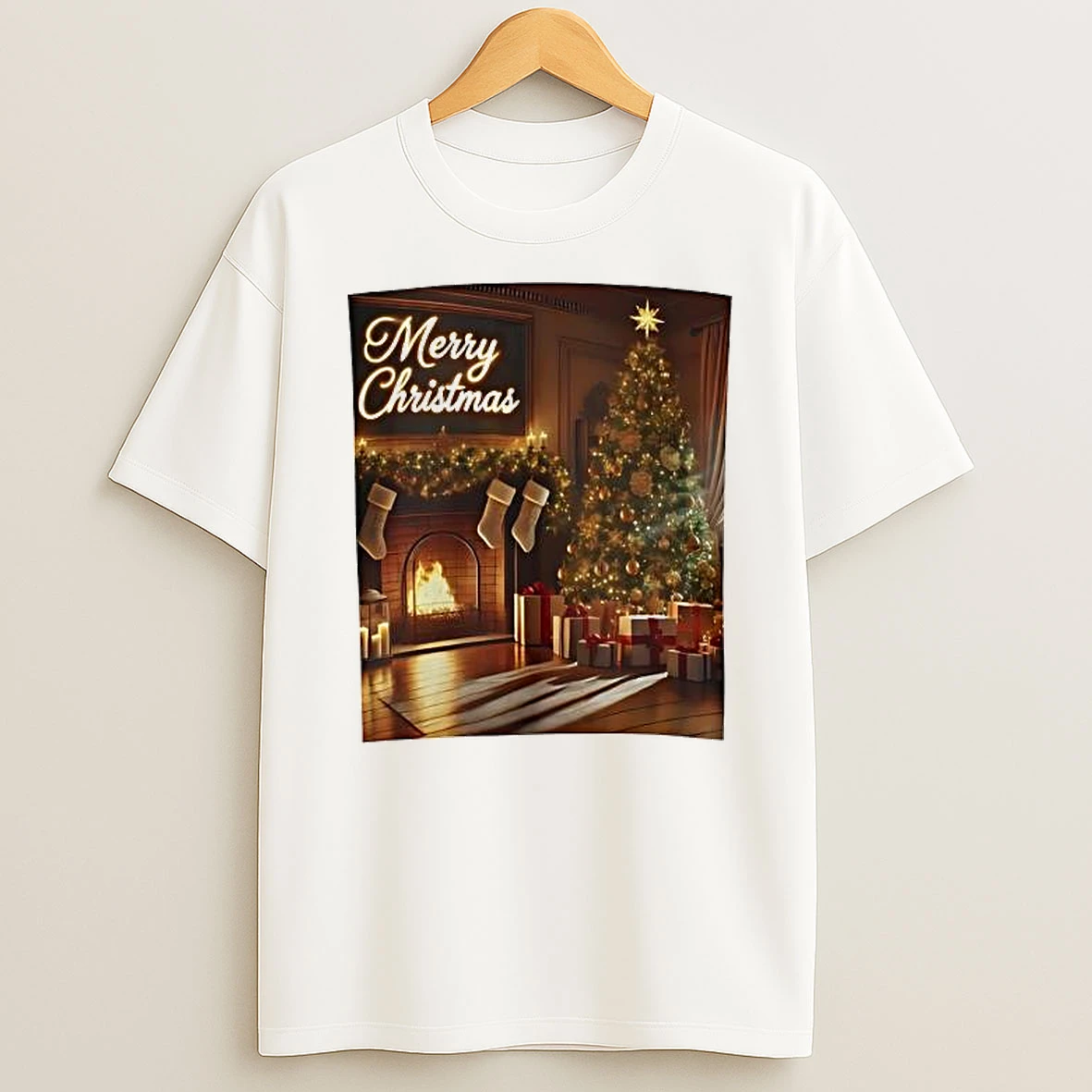 Merry Christmas Fireplace Scene Shirts