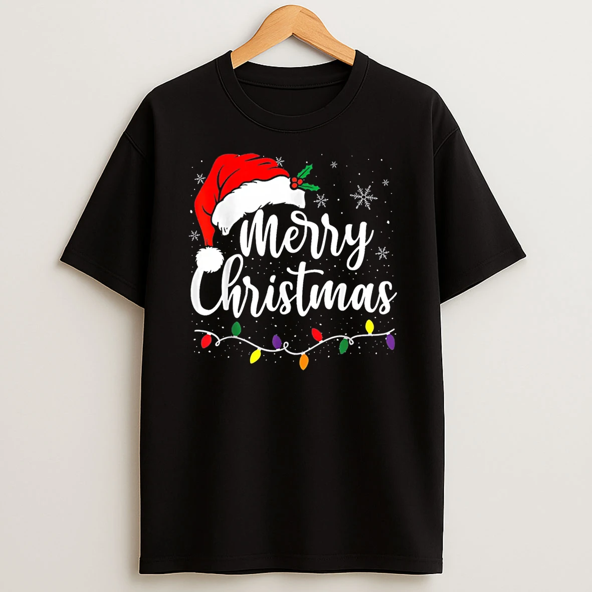 Merry Christmas Lights Red Santa Hat Xmas Family Shirts