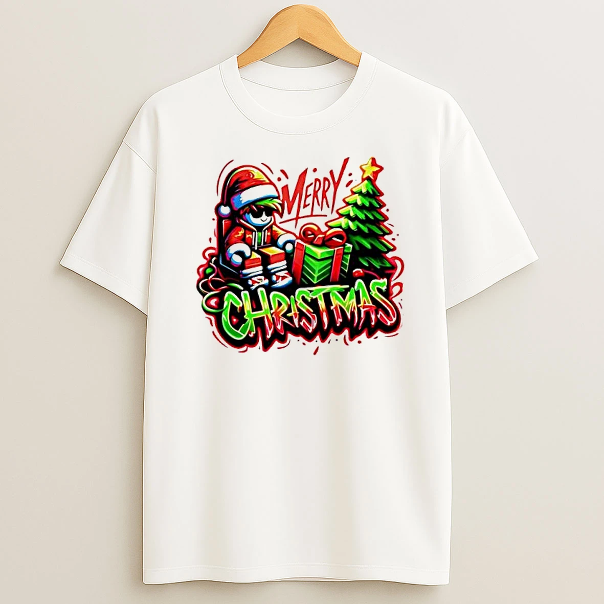 Merry Christmas Reindeer Sleigh Art Shirts