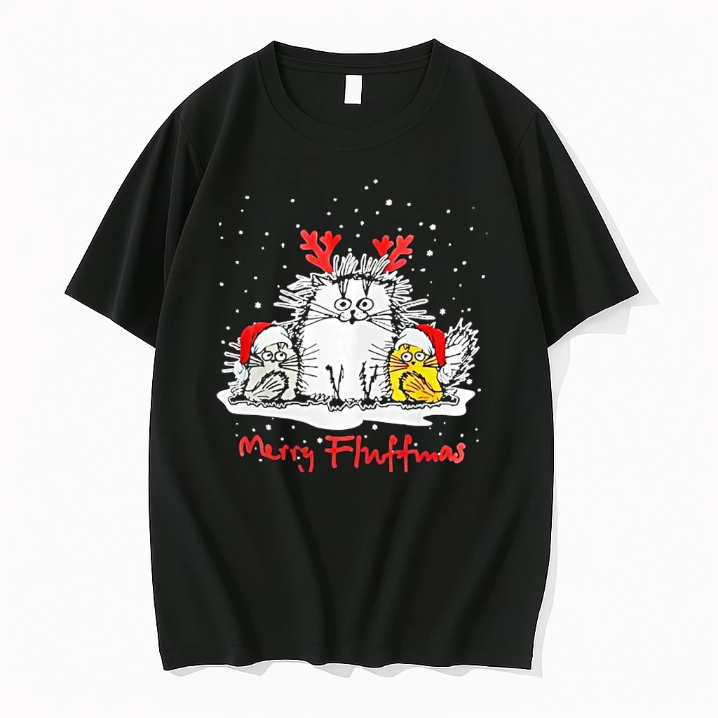 Merry Fluffmas Cat Christmas Holiday Santa Cat Pajama Shirts