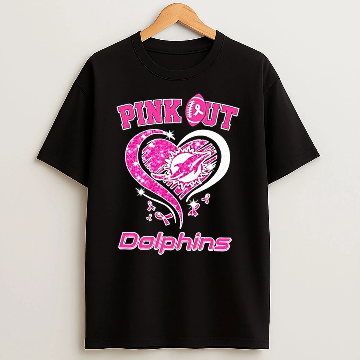 Miami Dolphins Football X Pink Out Hearts Shirts