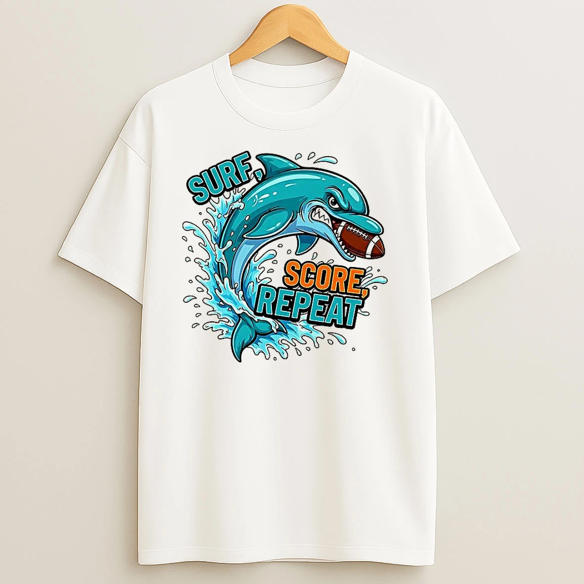 Miami Dolphins Football Surf Score Repeat Mascot T Shirts