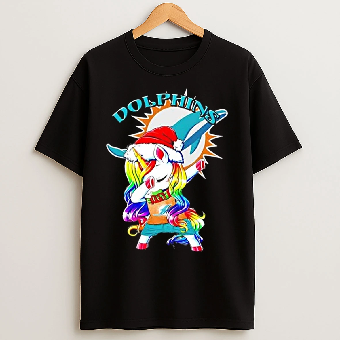 Miami Dolphins X Unicorn Santa Hat Dabbing Merry Christmas T Shirts