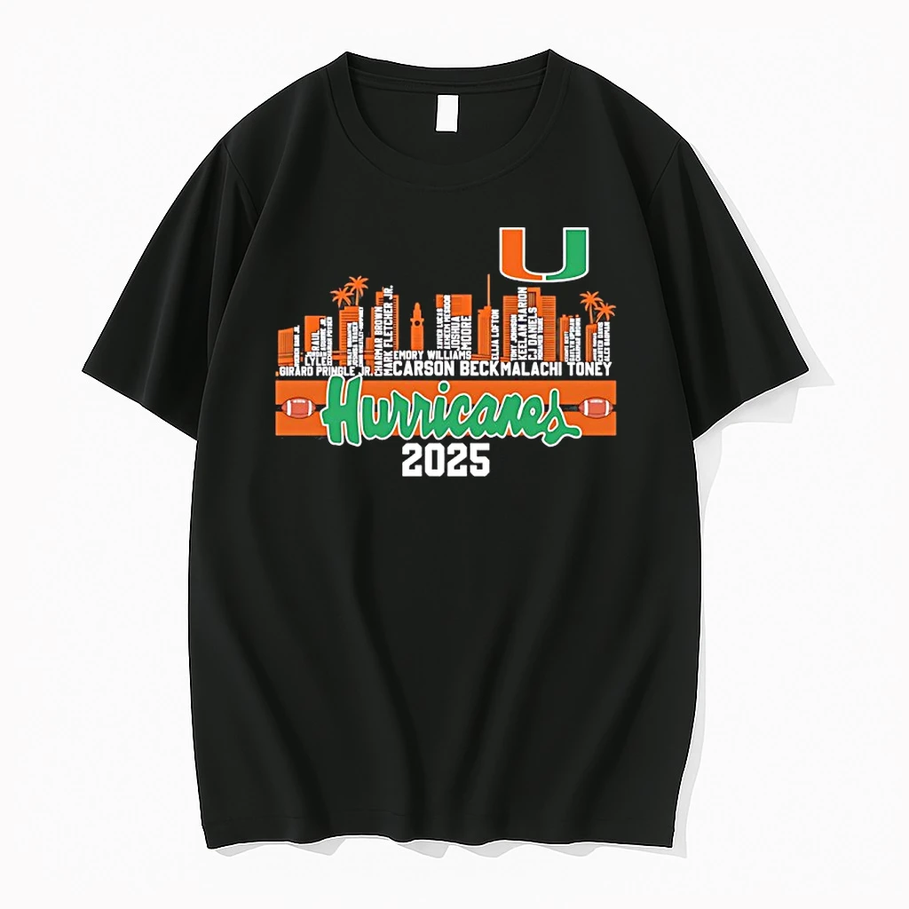 Miami Hurricanes 2025 Players Names City Skyline Shirts