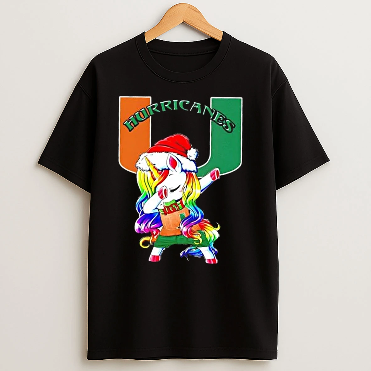 Miami Hurricanes Football X Unicorn Santa Hat Dabbing Merry Christmas T Shirts