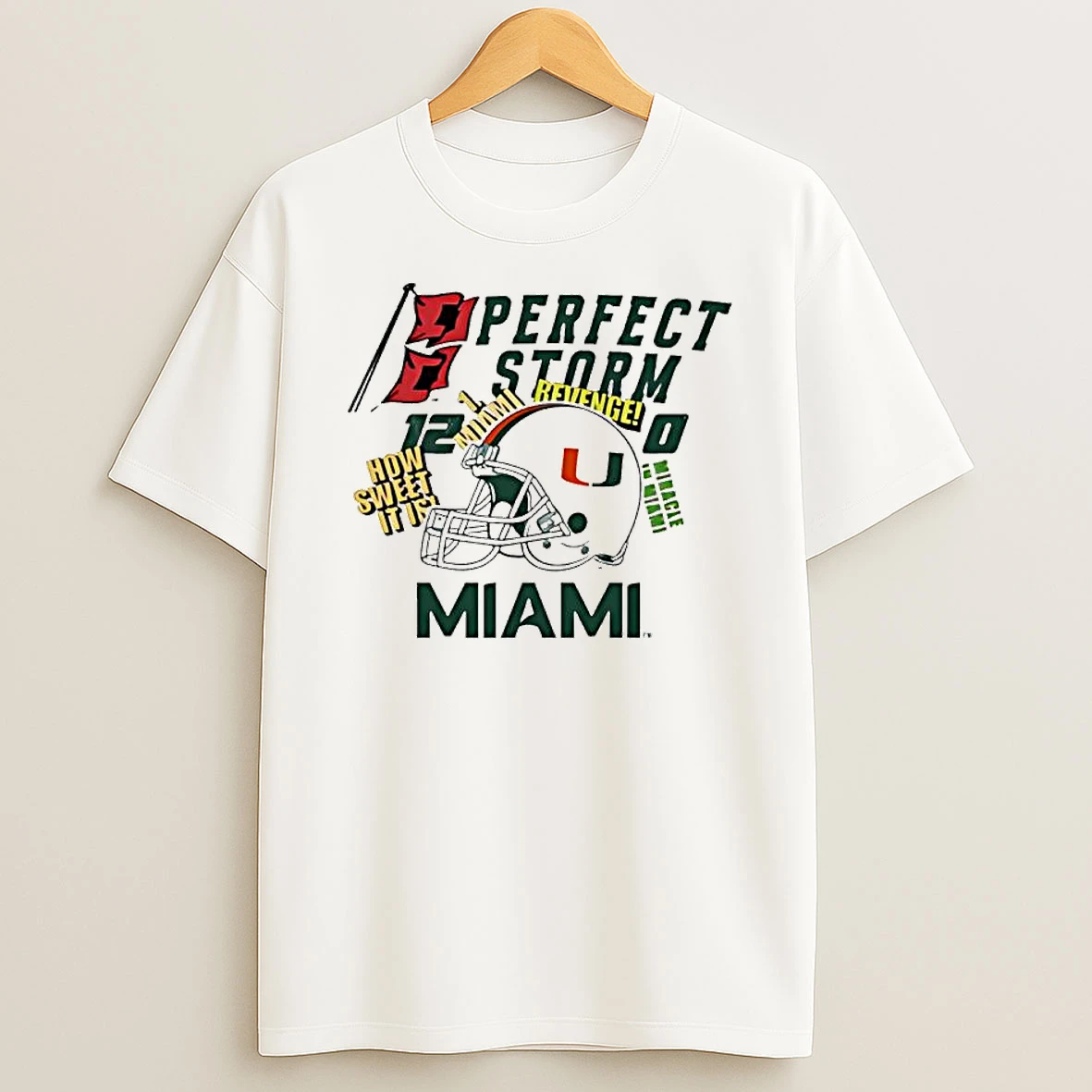 Miami Hurricanes Miracle In Miami Perfect Storm Helmet Logo Shirts