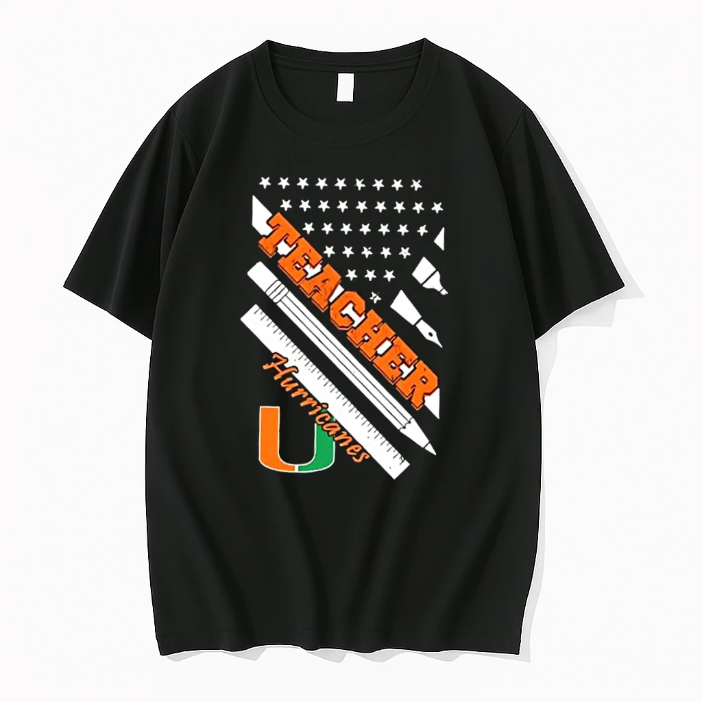 Miami Hurricanes X Teacher American Flag Shirts