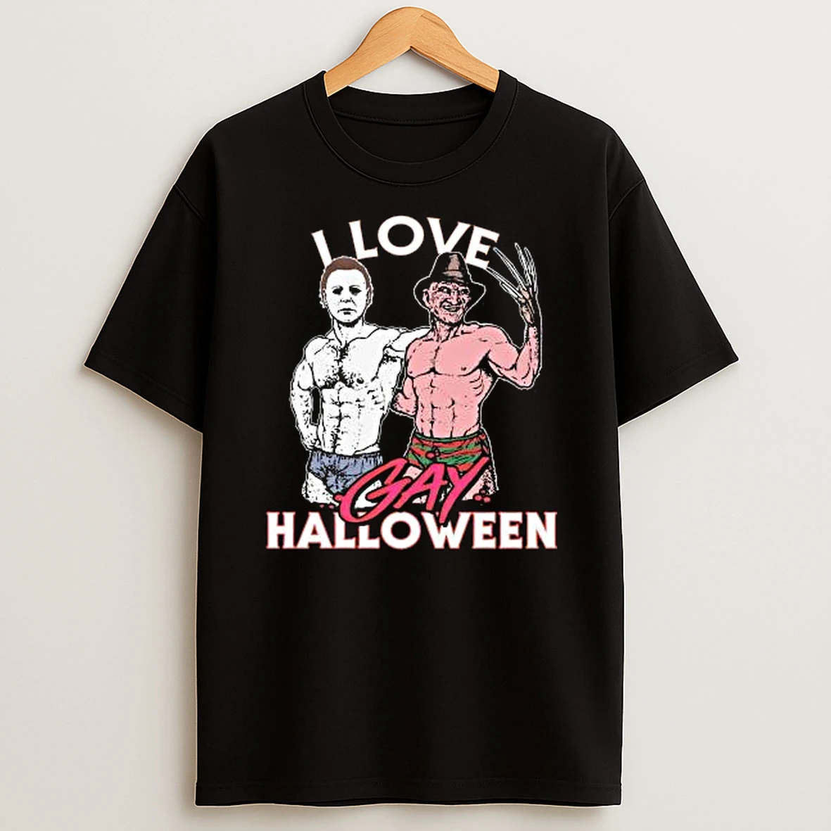 Michael Myers And Freddy Krueger I Love Gay Halloween Shirts