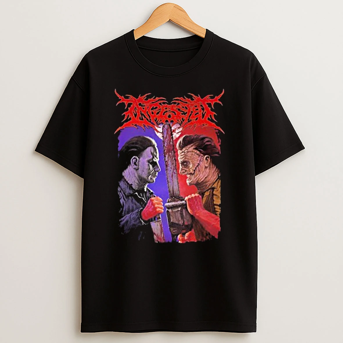 Michael Myers And Freddy Krueger Ingested Face To Face Shirts