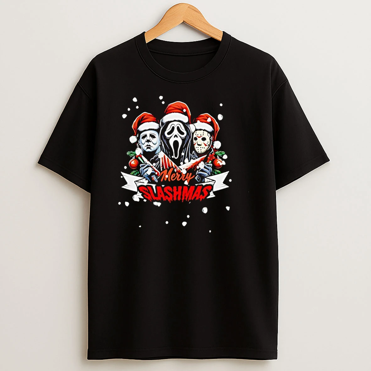 Michael Myers Ghostface And Jason Voorhees Merry Slashmas Christmas Shirts