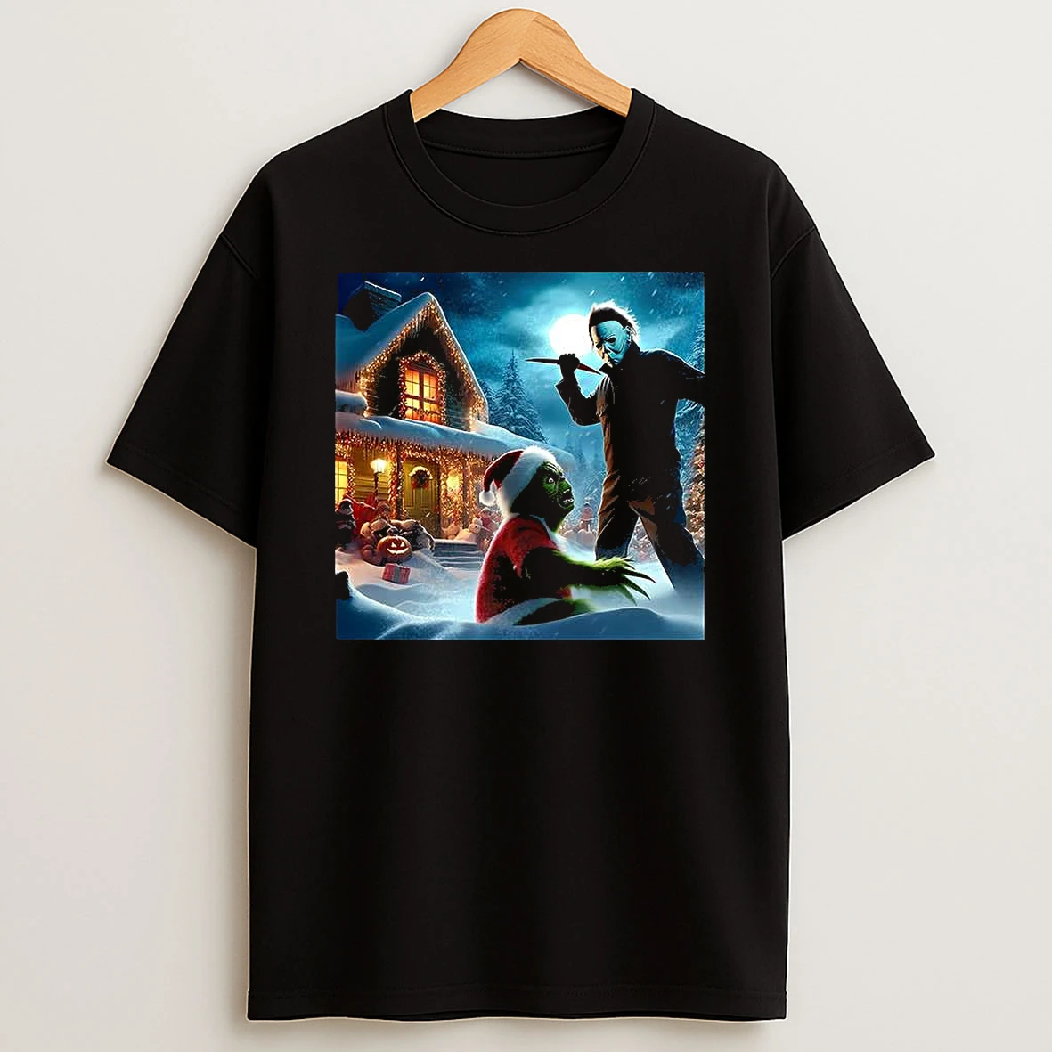 Michael Myers Chases After The Grinch Horror Christmas Shirts
