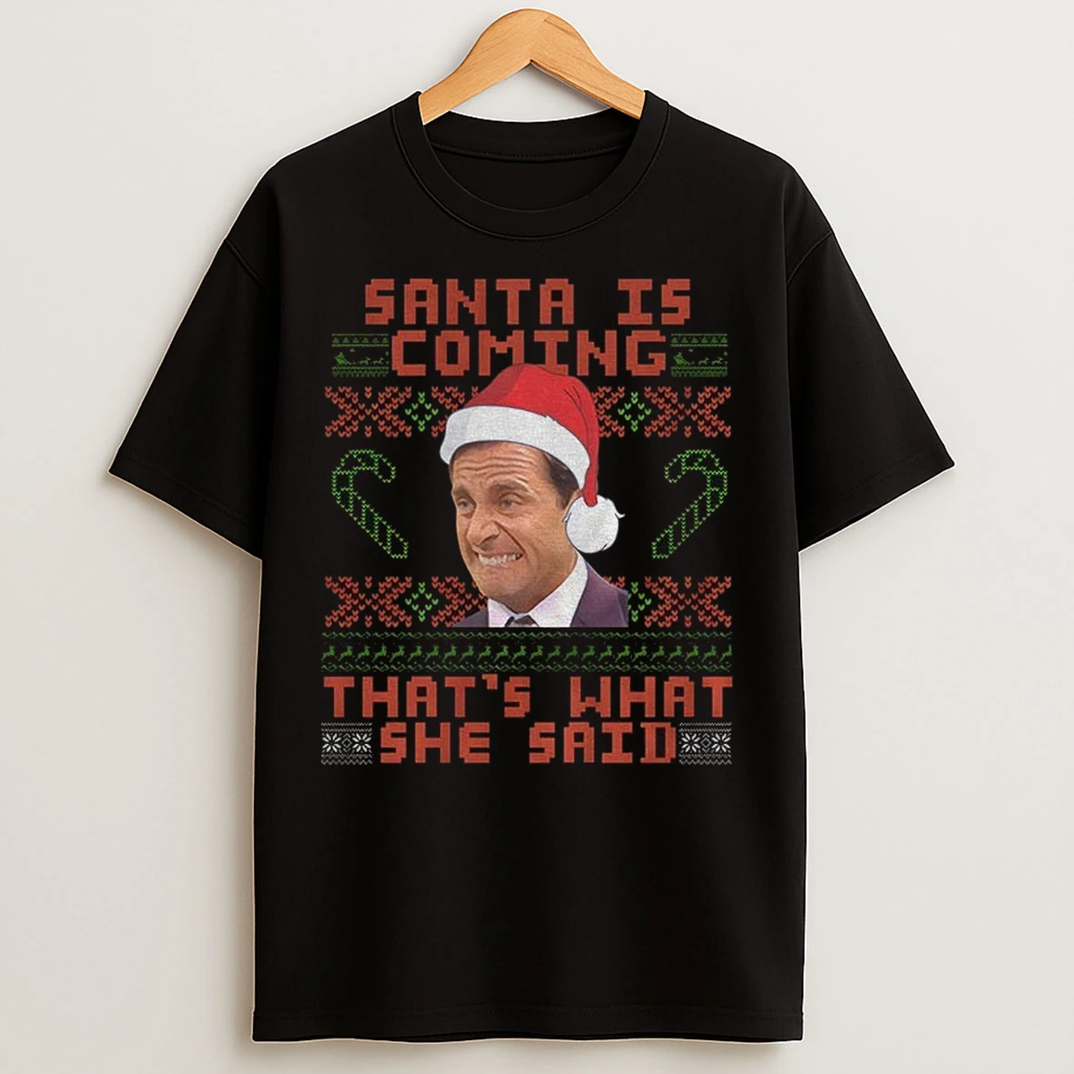 Michael Scott Santa Hat Santa Is Coming Thats What She Said Merry Christmas T Shirts