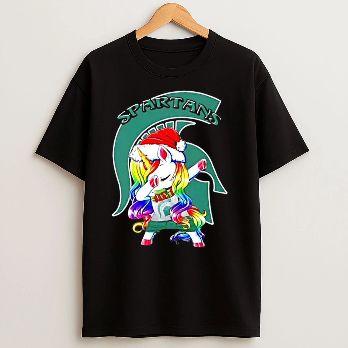 Michigan State Spartans Football X Unicorn Santa Hat Dabbing Merry Christmas T Shirts