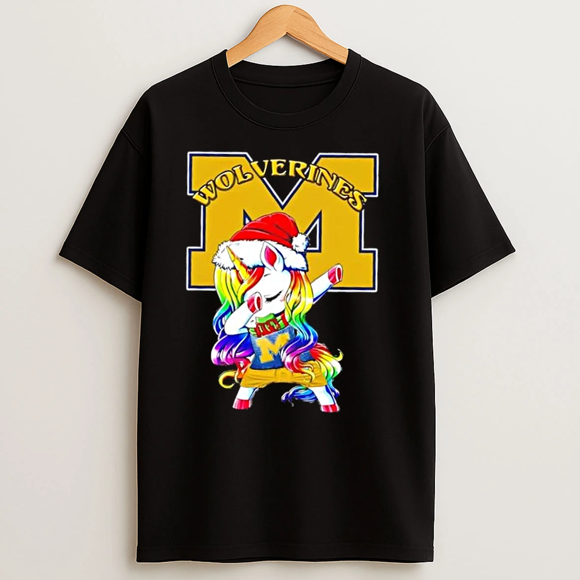 Michigan Wolverines Football X Unicorn Santa Hat Dabbing Merry Christmas T Shirts