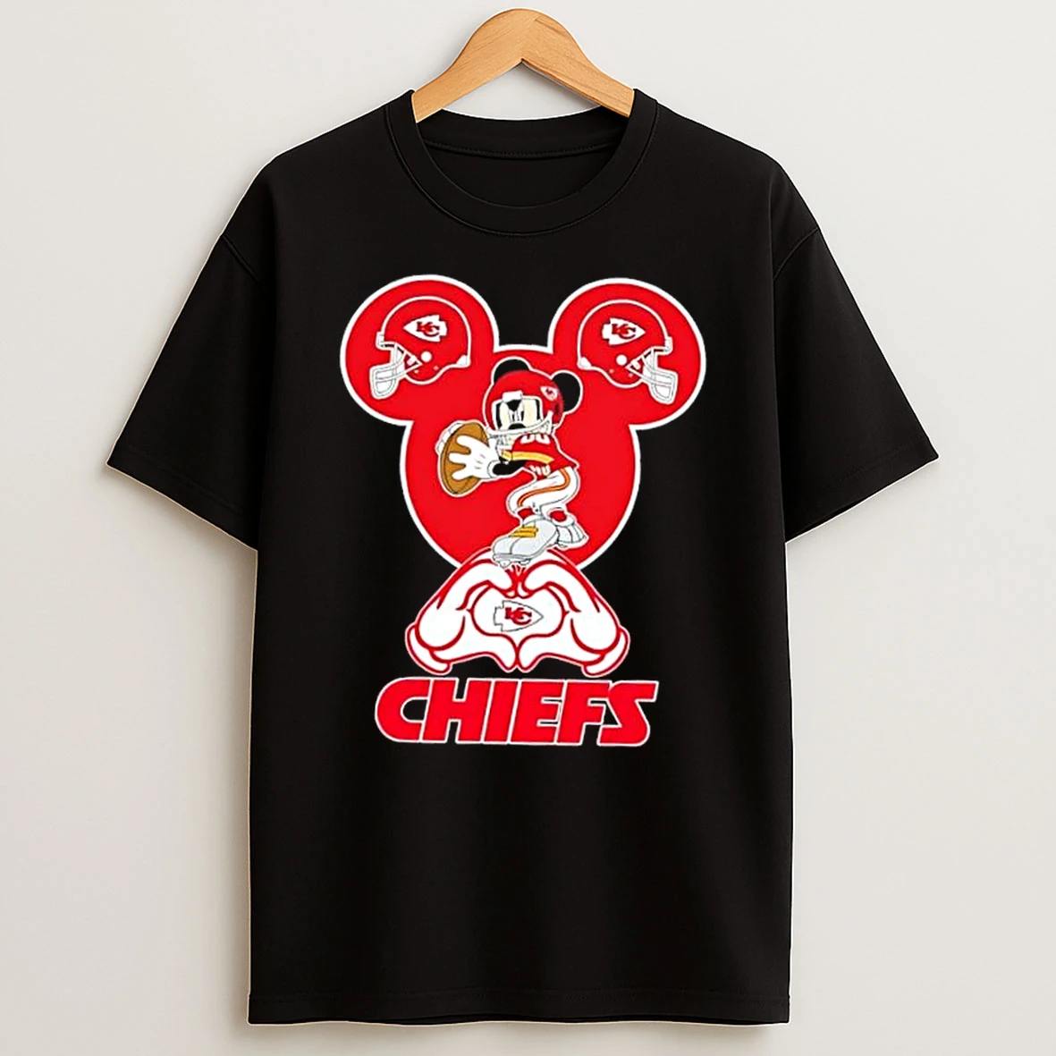 Mickey Hands Heart Kansas City Chiefs Football Shirts