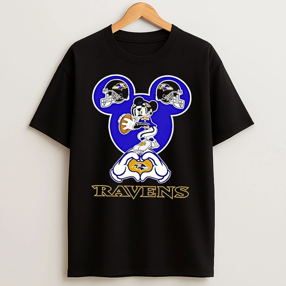 Mickey Hands Heart Love Baltimore Ravens Football Shirts