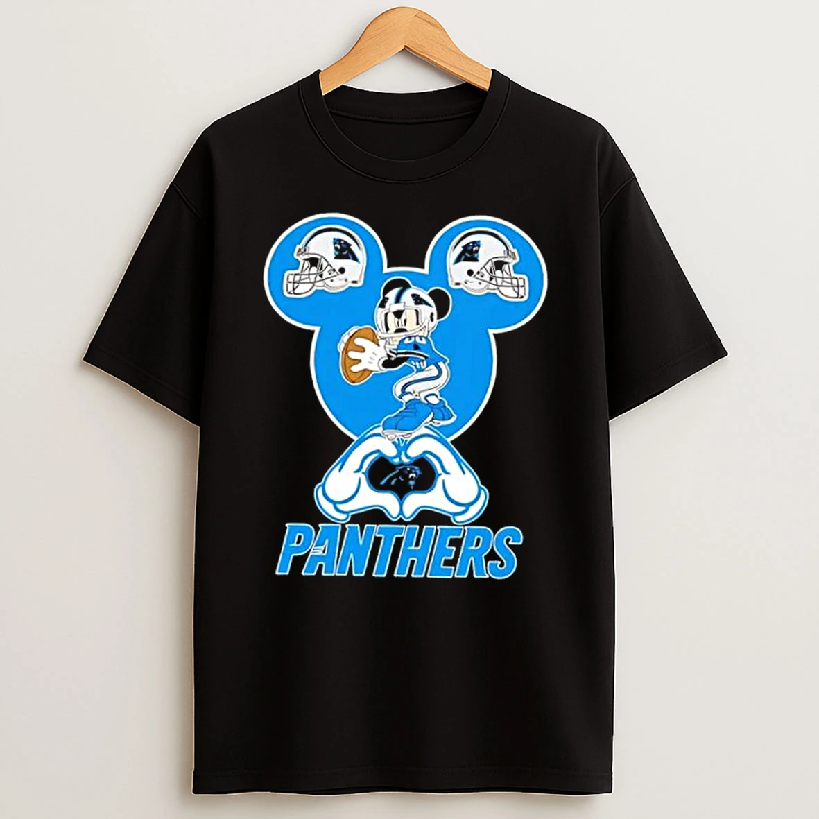 Mickey Hands Heart Love Carolina Panthers Football Shirts