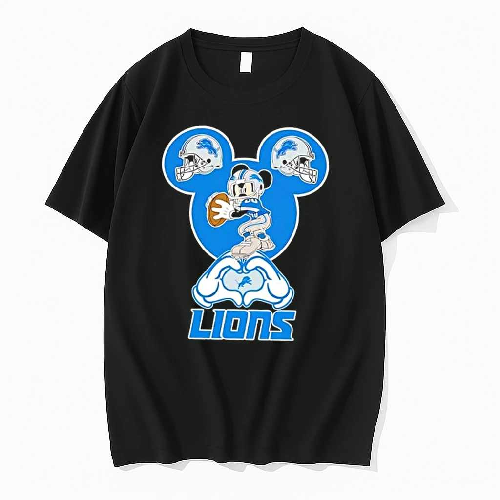 Mickey Hands Heart Love Detroit Lions Football Shirts
