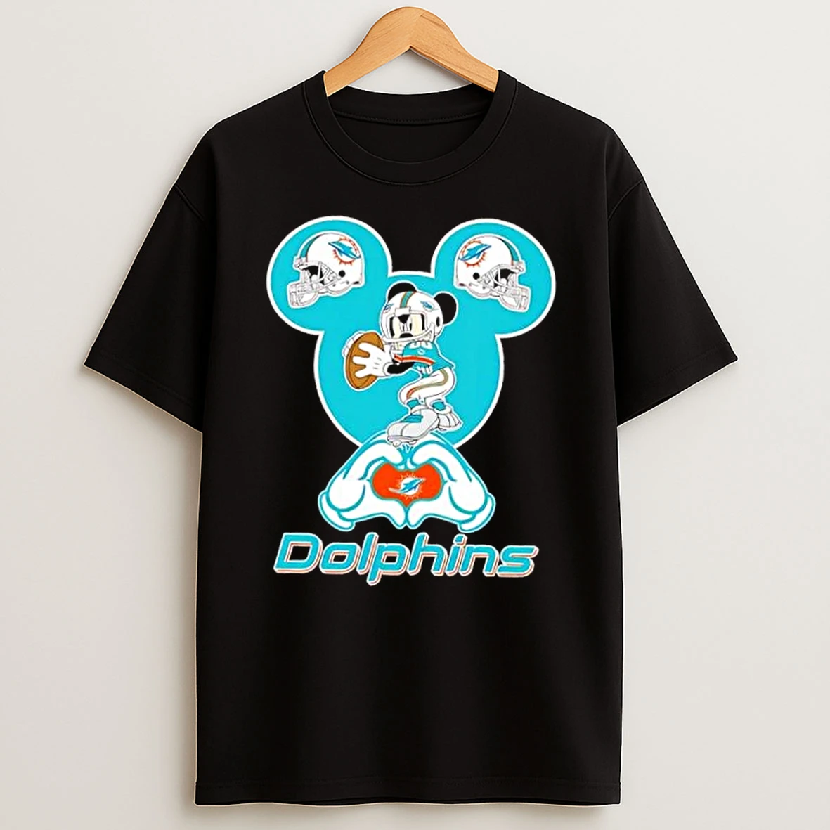 Mickey Hands Heart Miami Dolphins Football Shirts