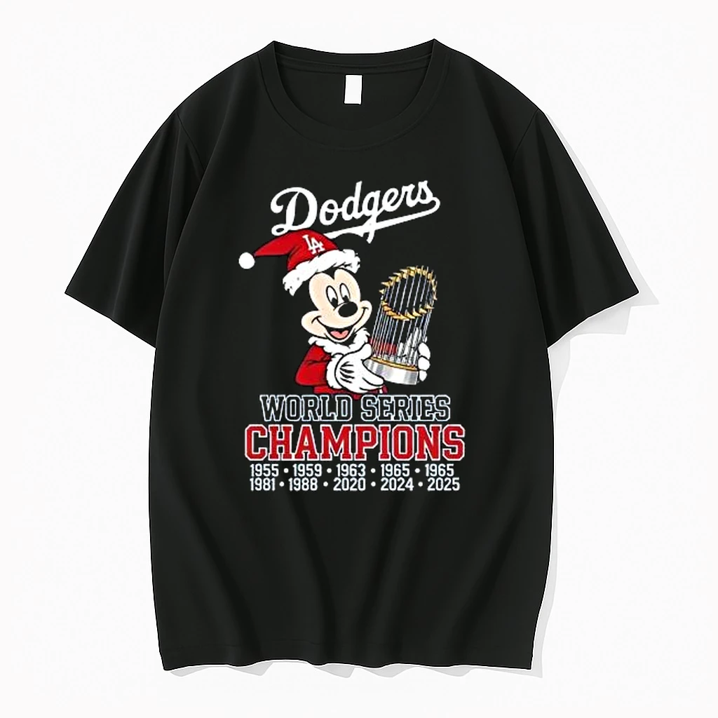 Mickey Mouse Santa X Los Angeles Dodgers World Series Champions Trophy 2025 Shirts