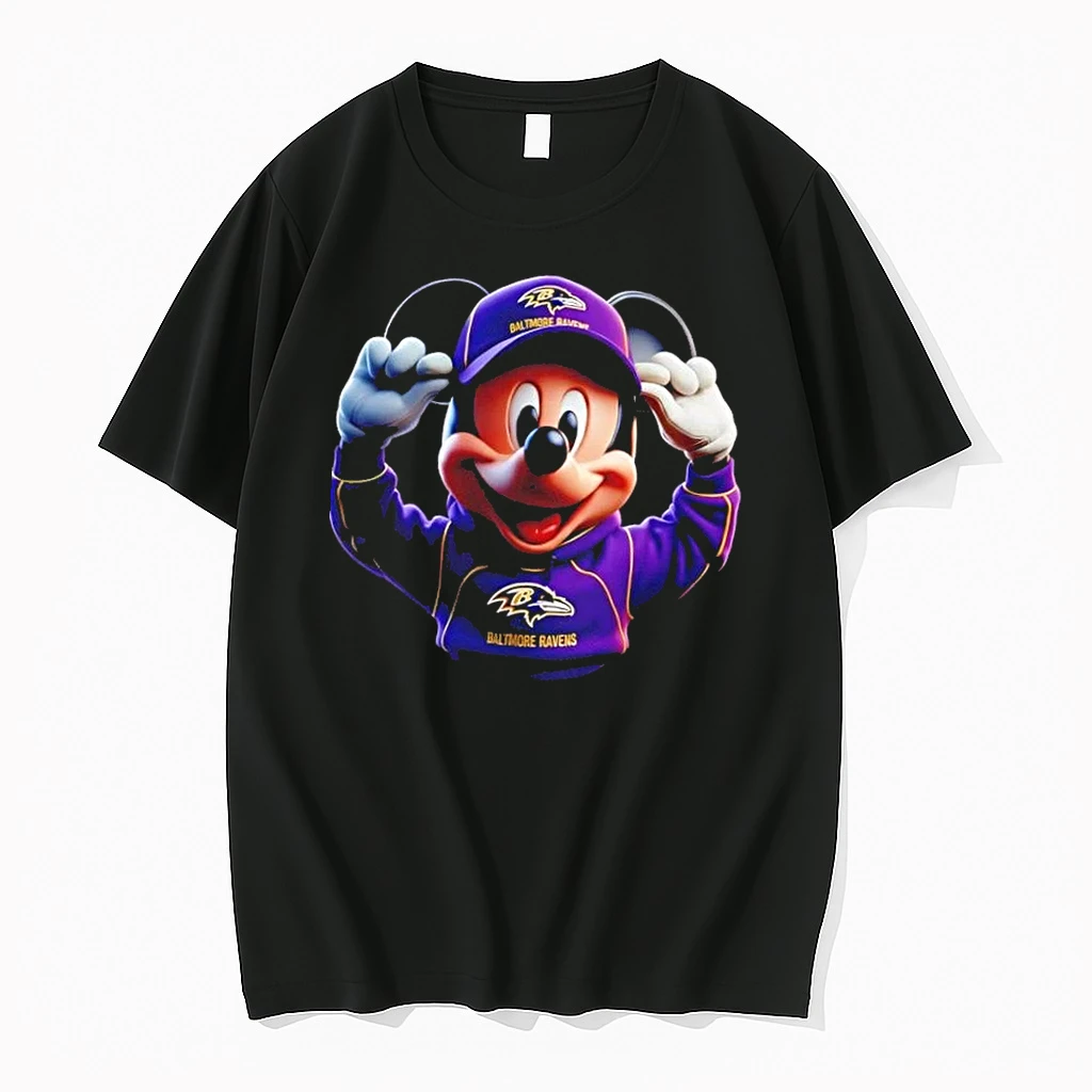 Mickey Wearing Baltimore Ravens And Smile With Fans Shirts