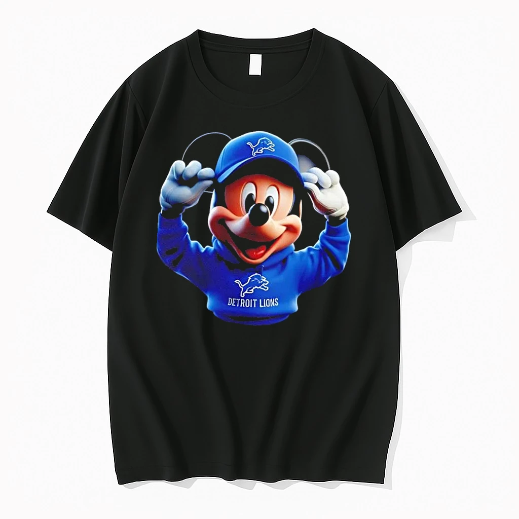 Mickey Wearing Detroit Lions And Smile With Fans Shirts