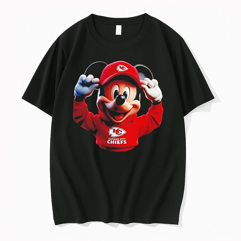 Mickey Wearing Kansas City Chiefs And Smile With Fans Shirts