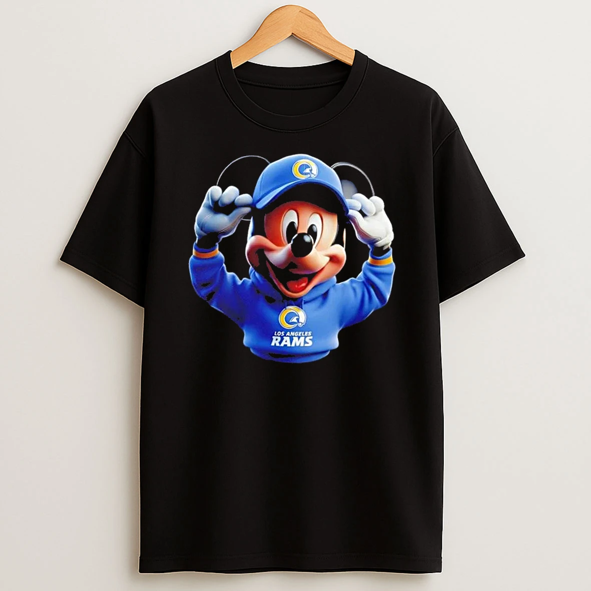 Mickey Wearing Los Angeles Rams And Smile With Fans Shirts