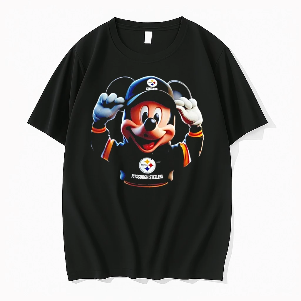 Mickey Wearing Pittsburgh Steelers And Smile With Fans Shirts