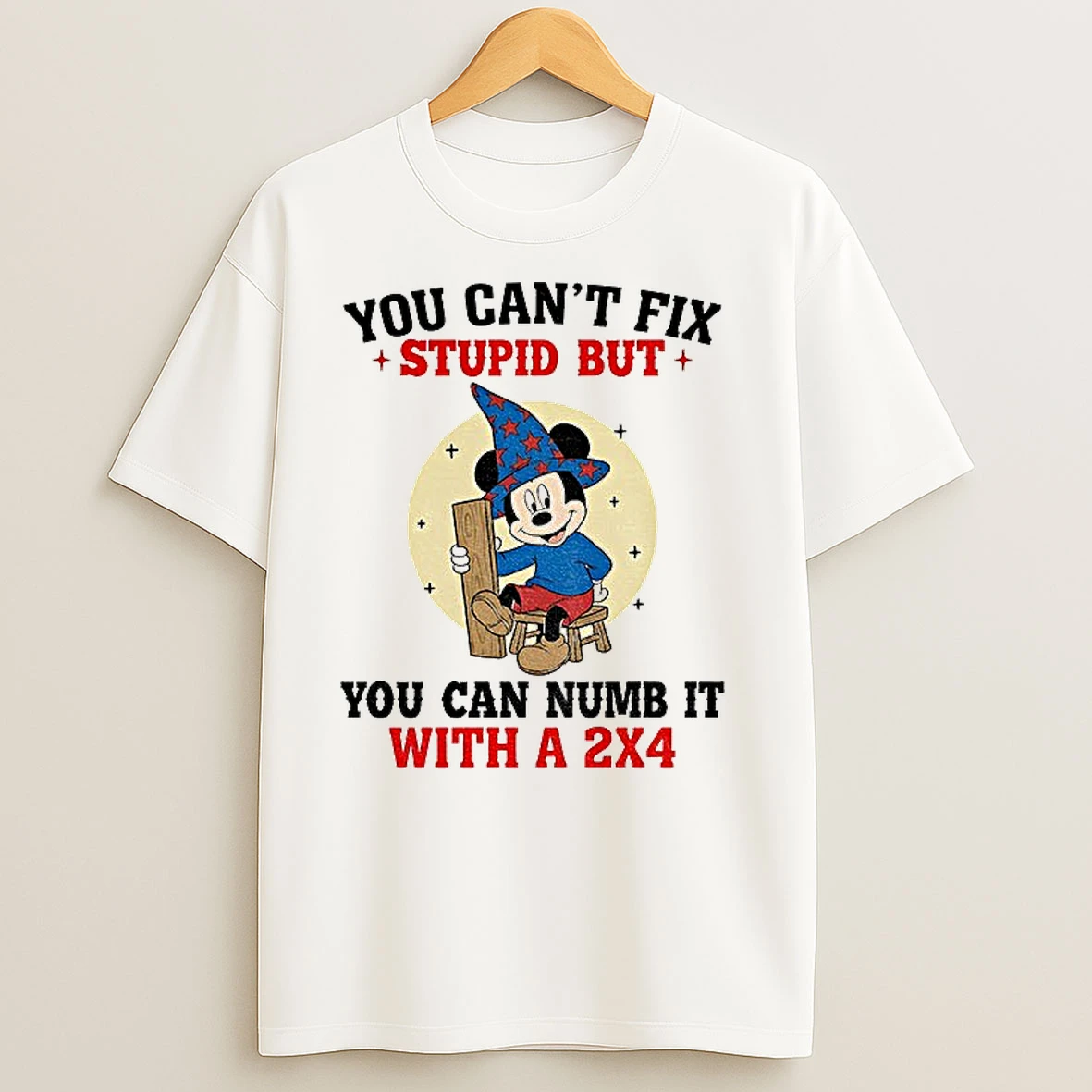 Mickey You Cant Fix Stupid You Can Numb It With A 2x4 Merry Christmas T Shirts