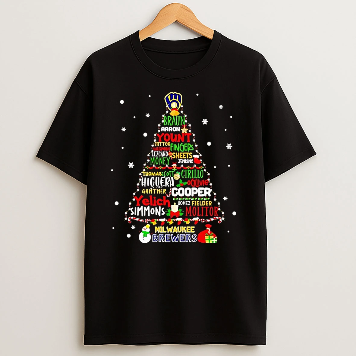 Milwaukee Brewers Players Names Christmas Tree T Shirts