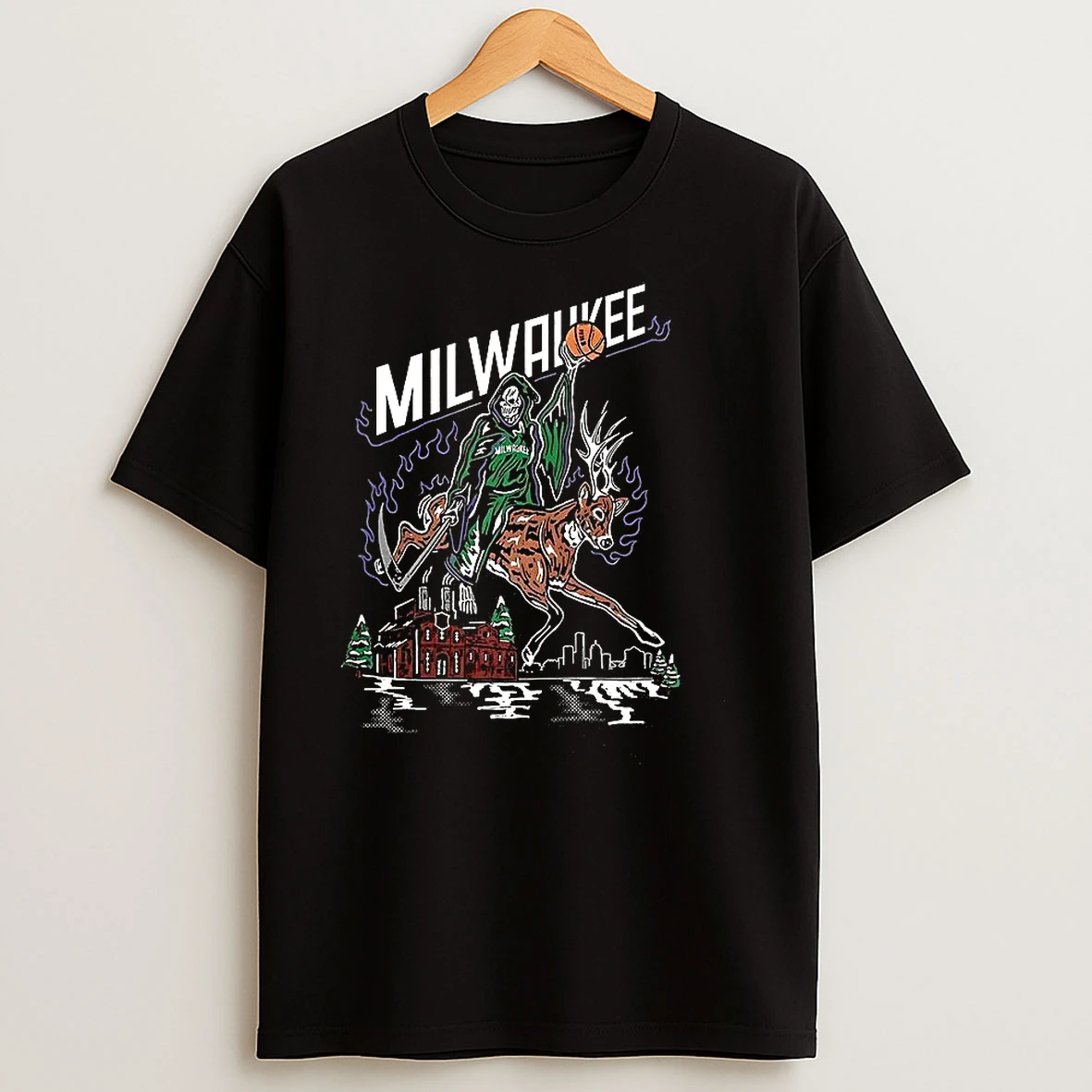 Milwaukee Bucks Basketball Death Rides Deer Halloween T Shirts